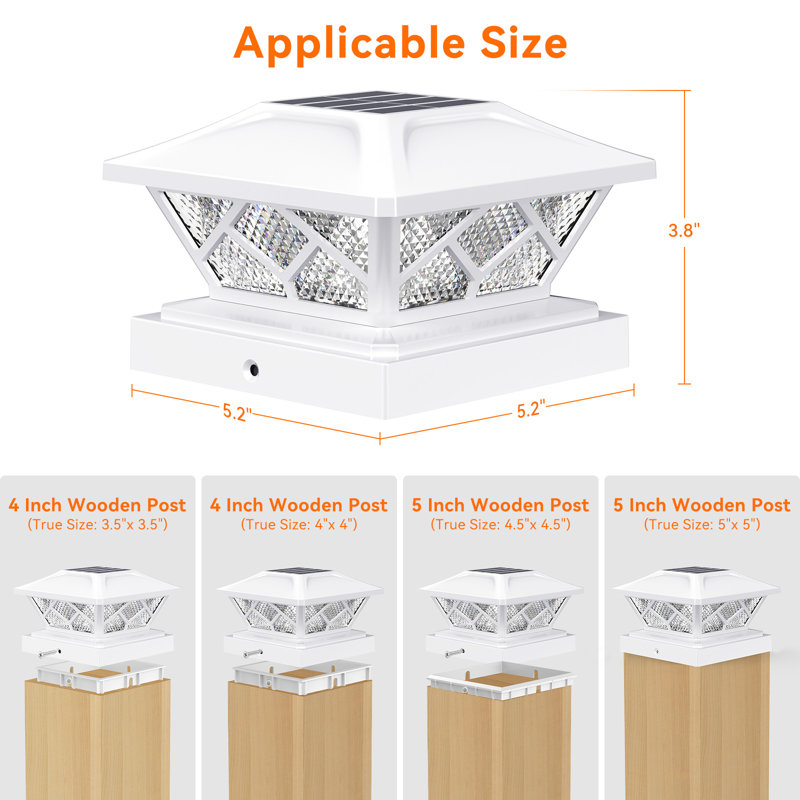 Ensemble de lumières pour poteau de clôture à énergie solaire à DEL intégrées, Blanc