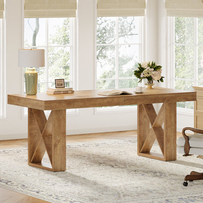 63'' Farmhouse Computer Desk with Thick Wood Top for Home Office