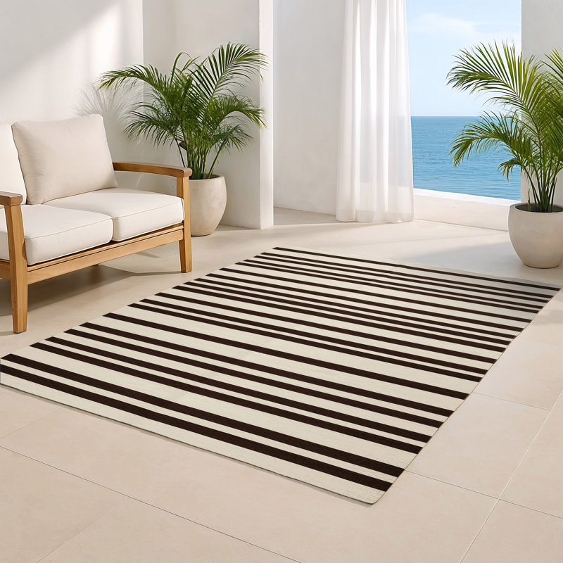 HorizontalStripes Beige Indoor and Outdoor Area Rug, Rectangle 8' x 10'