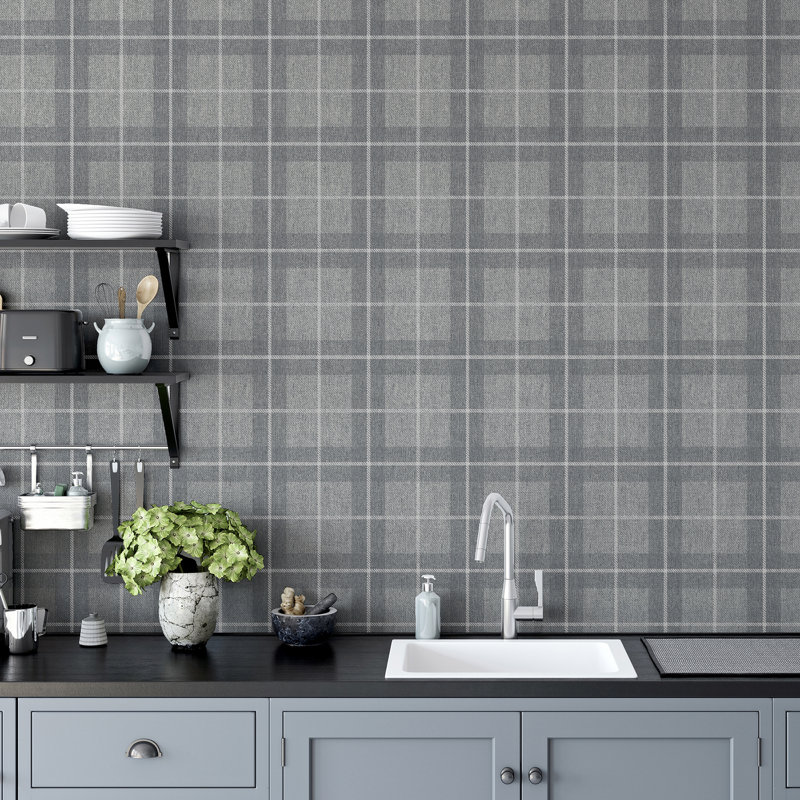 Hudson Grey Checkered Plaid Wallpaper