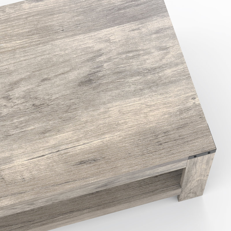 Damika Rectangular Coffee Table with 2-Tier Storage and Rustic Oak, Wash Grey