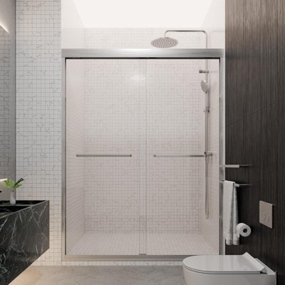Porte coulissante double semi-sans cadre l 50-54 "x H 70", verre Sgcc 1/4 "(6mm), nickel brossé