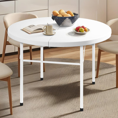 122 cm Round Folding Garden Table with Carry Handle,Portable Camping Table with Metal Frame