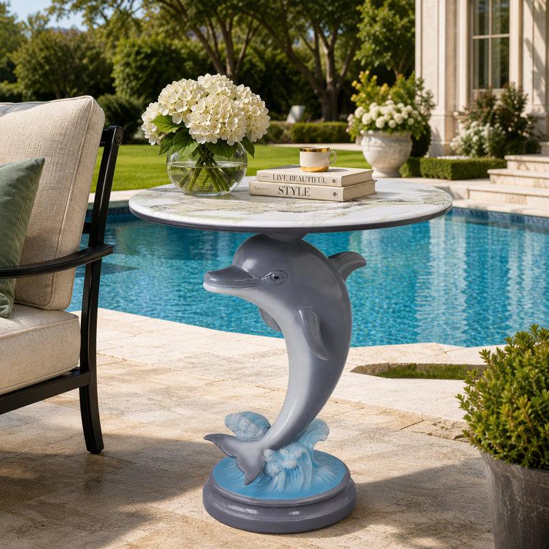 Gray Dolphin Pedestal Side Table