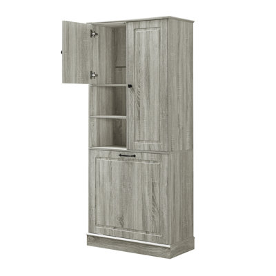 67.7"H Slim Freestanding Bathroom Storage Cabinet with Adjustable Shelf Multi-Functional Organizer for Bathroom/Laundry Room (White/Black/Oak Grey)