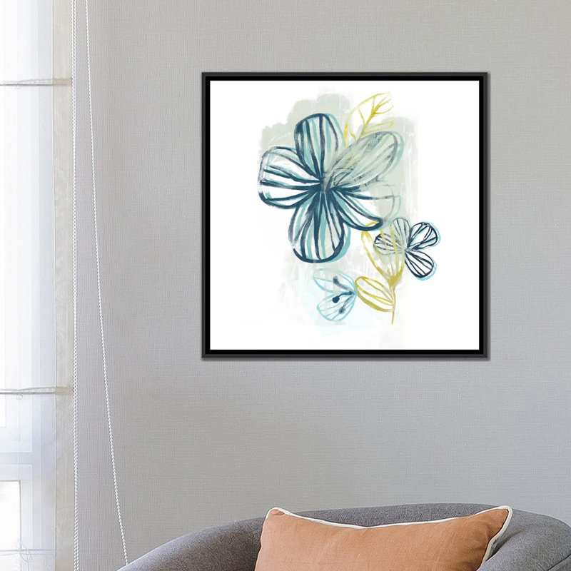 «Floral Offset II», impression sur toile, H 18 po x l 18 po x P 1,5 po, Toile encadrée noire, Pas de tapis