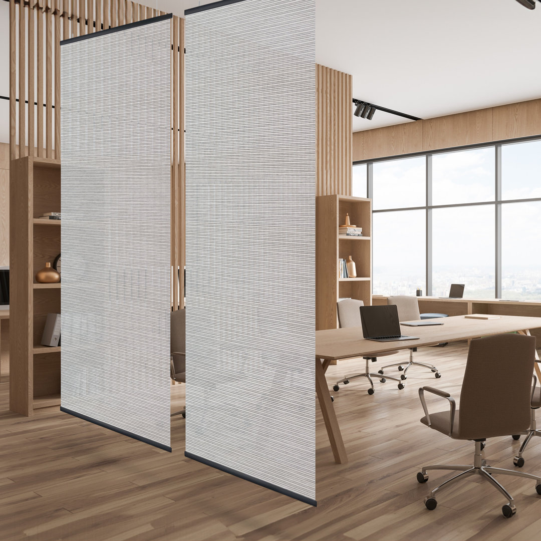 Agris 36''W x 96''H, Hanging Room Divider, Sheer Semi Privacy Screen, Ceiling Suspension Panel, Natural Woven, Pack of 2 Symple Stuff 