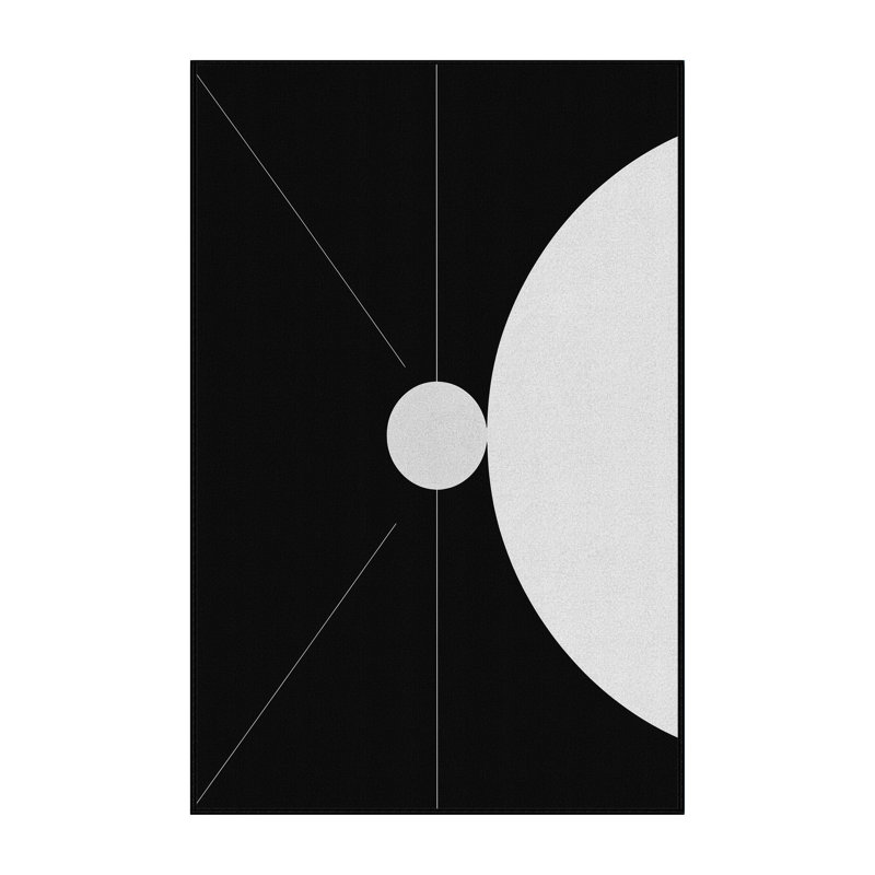 Machine Washable Oscor Binary Star System Minimalist Geometric Rug in Black – Black Binding, 2x5