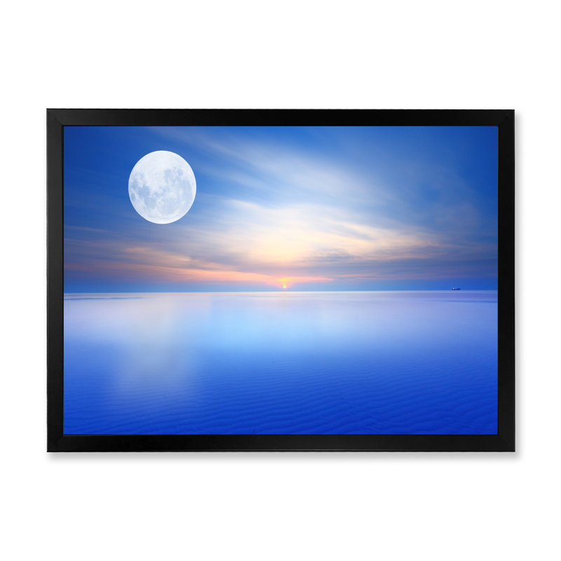 " Beautiful Moon Over Blue Sea II ", Black Closed Corner Framed, 8" H x 12" W x 1" D