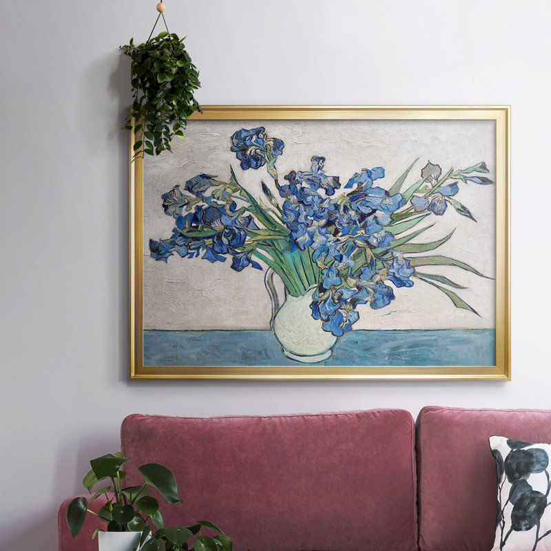 " Blue Irises ", Gold, 14" H x 20" W x 1.5" D