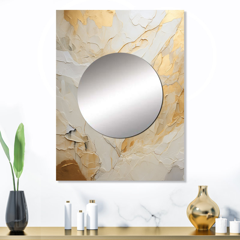 Drumack beige et or Glacier Stone Simplicity II - miroir de formes abstraites, miroir mural moderne unique, impression d'art en métal