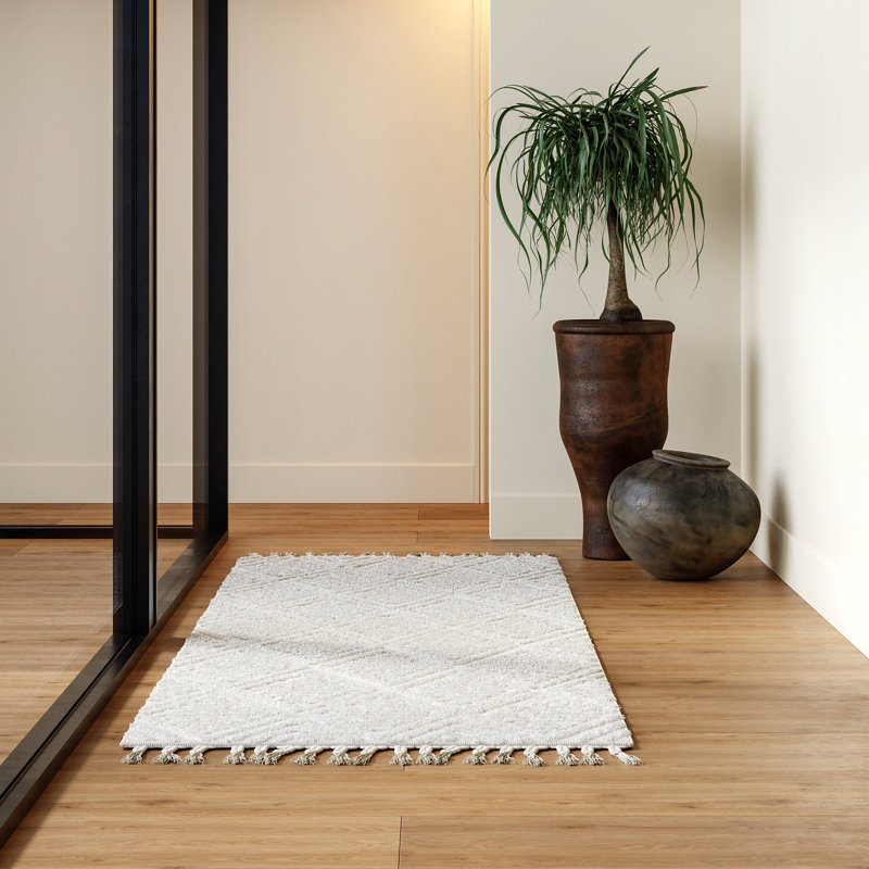 Jemier Textured Tile Ivory Area Rug, Runner 2' 6" x 6'