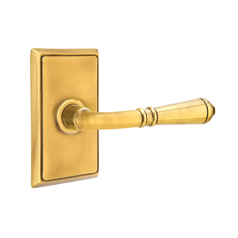 Faux levier de porte double avec rosette Turino, Laiton antique français, Droite