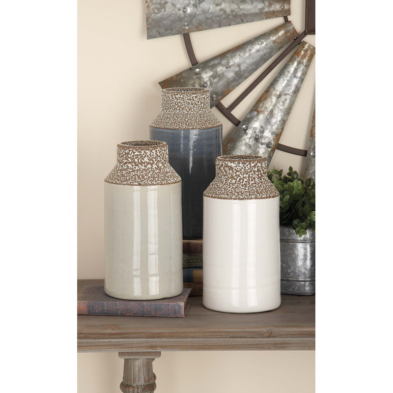 Vase de table Chesterle, Bleu marine / beige / blanc, H 12 po x l 6 po x P 6 po