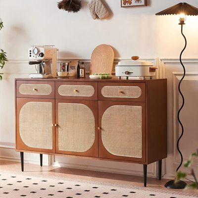 55.12"Retro Rattan Storage Side Cabinet