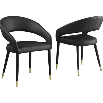 Modern Faux Leather Dining Chair  Wooden Legs With Accent Tips