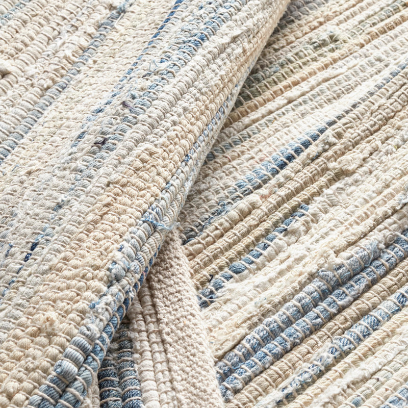 Denim Rag Handwoven Cotton Rug, Rectangle 4' x 6'