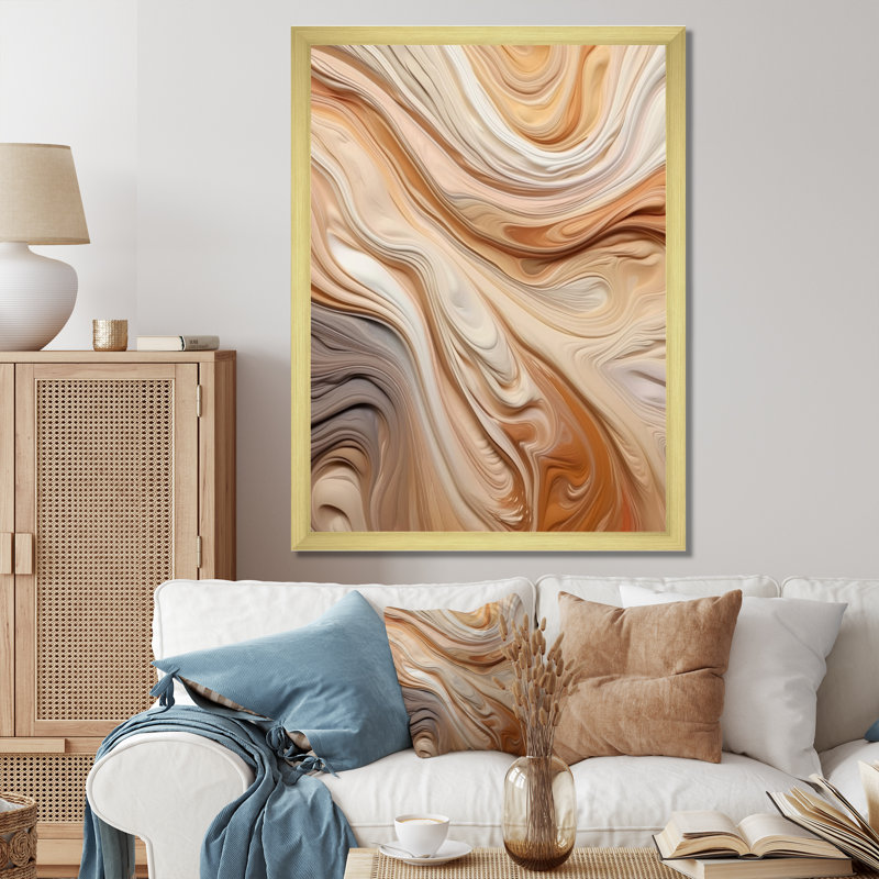 «Orange and Beige Unounded Imagination II», reproduction sur toile, H 32 po x l 24 po x P 1 po, Cadre flottant noir