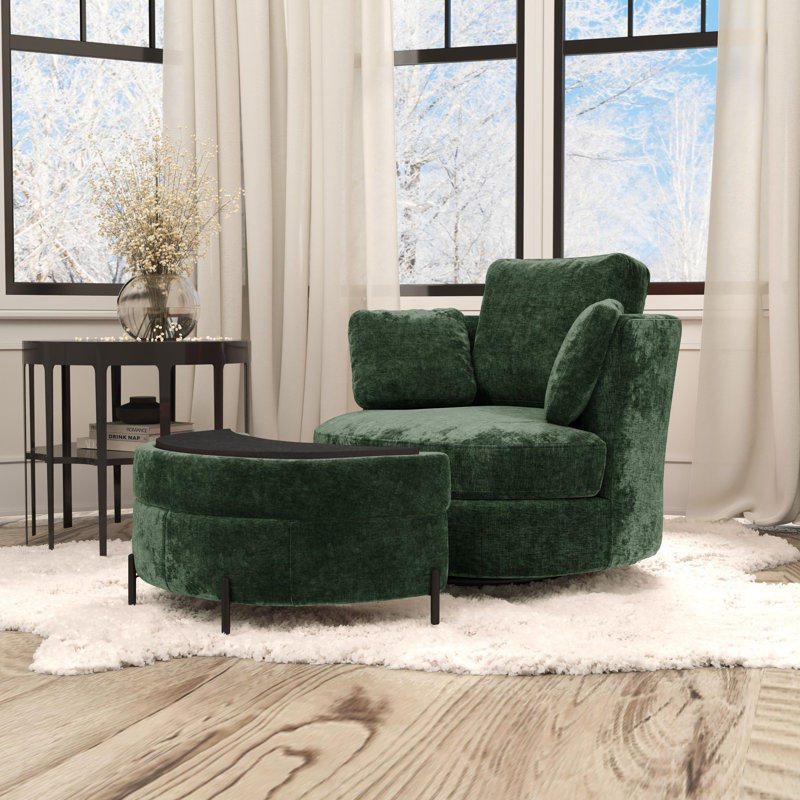 Swivel Accent Chair With Storage Ottoman, Green