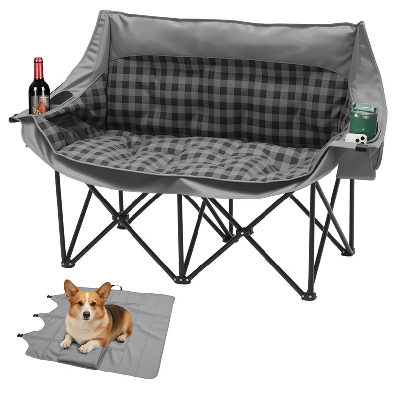 Fauteuil de camping avec causeuse, causeuse double pour deux personnes, gris
