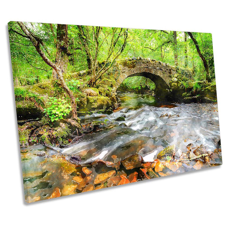 Union Rustic Green Forest Bridge River - Wrapped Canvas Art Prints ...