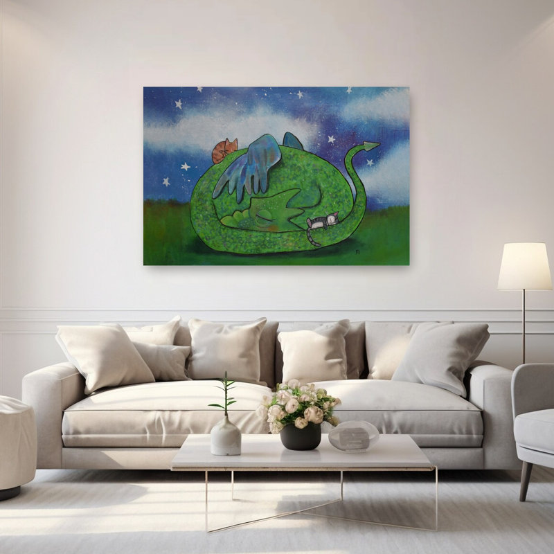 Le sommeil du doux dragon - Affiche murale contemporaine abstraite, H 40 po x l 60 po