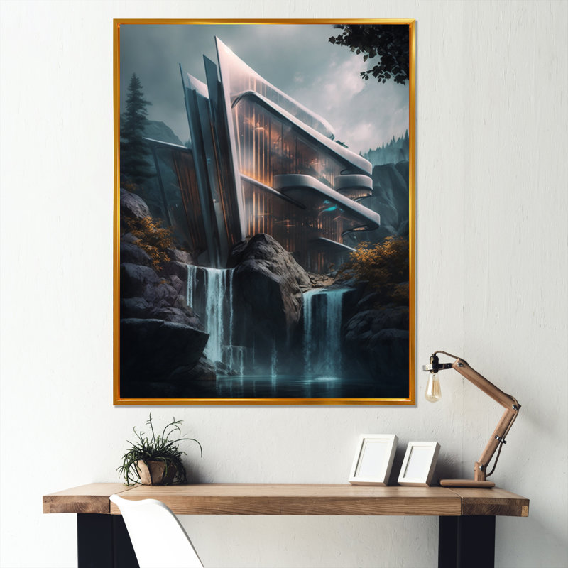 Brilliance architecturale futuriste Narcissus I, H 40 po x l 30 po x P 1,5 po, Cadre flottant doré