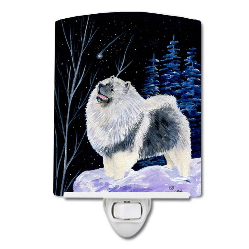 Éclairage de nuit en céramique starry keeshond