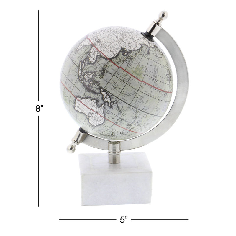 Marble Educational/Geographic Earth Globe, 8.75" H x 5" W x 5.5" D, Gray/White