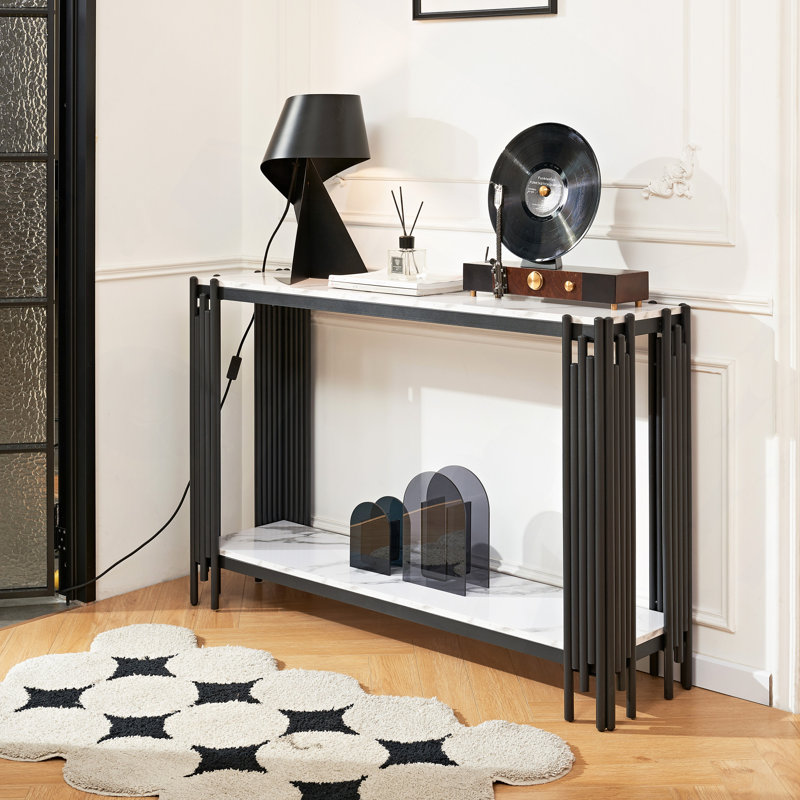 Console à 2 niveaux, table de canapé de salon, table d'entrée étroite moderne, table d'entrée de couloir, pieds réglables, pour entrée, couloir