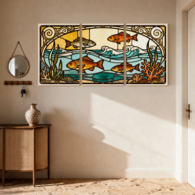 Ensemble de 3 reproductions d'art mural en toile de vitrail