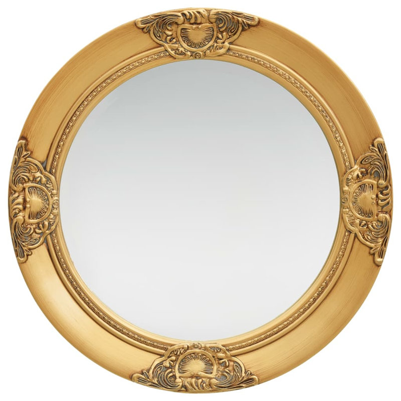 Gioia Wood Round Wall Mirror, Gold