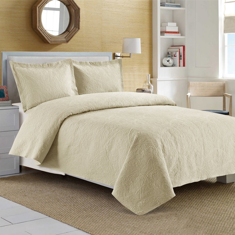 Ensemble de courtepointe paon Roopville, Ivoire, King Quilt + 2 Taie décoratives