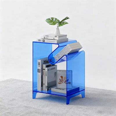 Modern Clear Acrylic End Table, Shaped Sofa Side Table and Narrow Bedside Nightstand for Living Room, Contemporary Accent Table