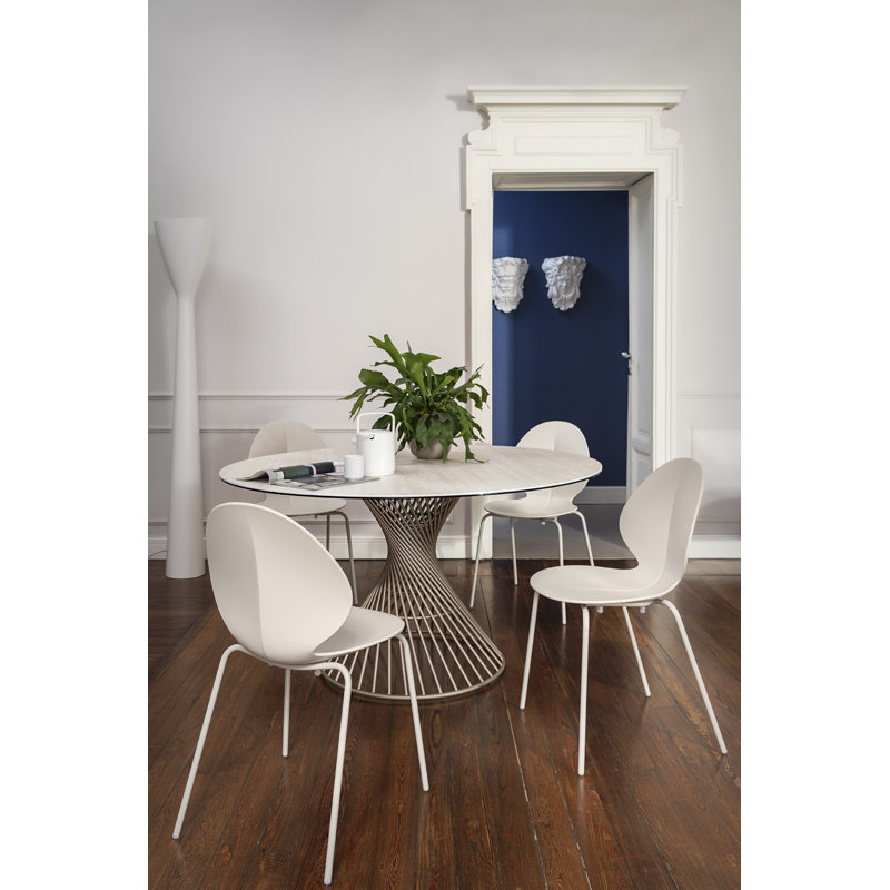 Vortex Fixed Tables, White Travertino, Matt Pearl Beige