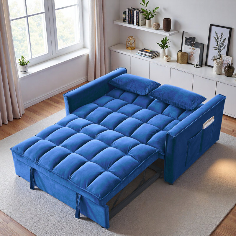 Cubbindall Upholstered Convertible Sofa Bed,Sleeper Sofa,Sofa,Modern Sofa,Accent Sofa, Blue Velvet 