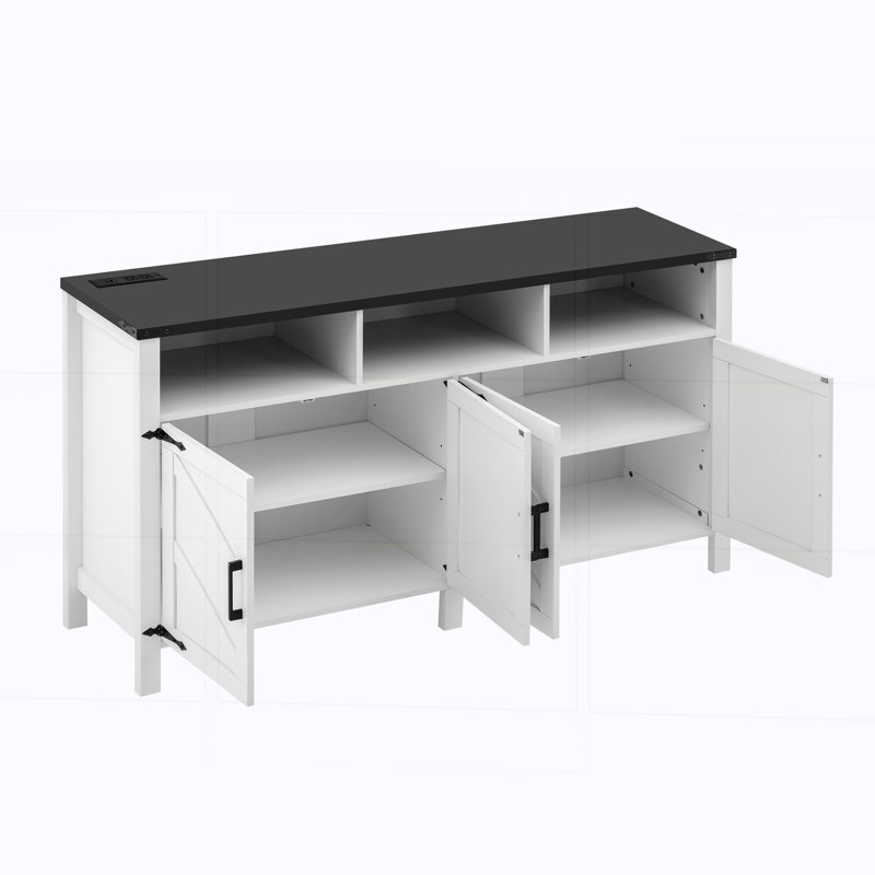 Adjustable Shelves and Half-Open Storage Cabinet, White/Black