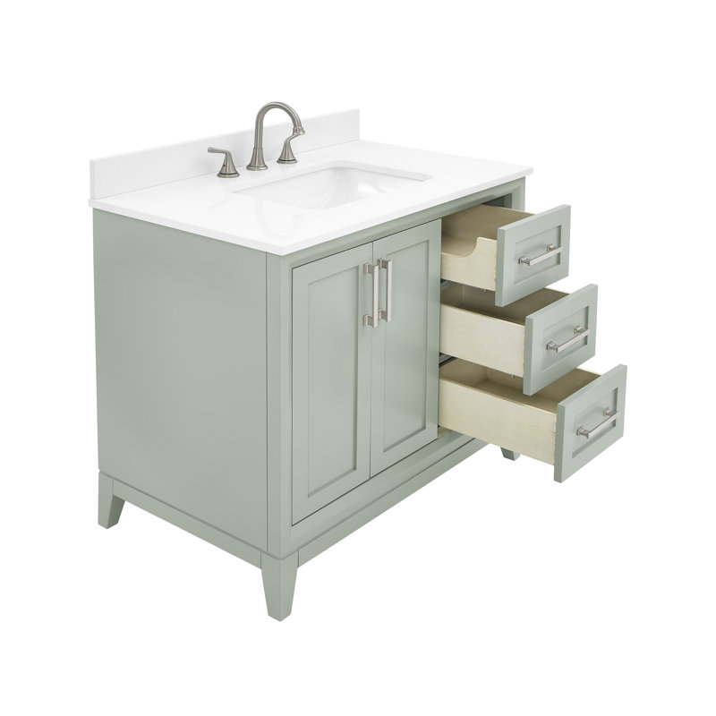 Meuble-lavabo de 36 po au fini gris clair Espina avec comptoir en pierre blanche Pure