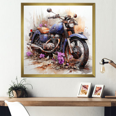 Aquarelle, sentier de fleurs de motocyclettes sur toile