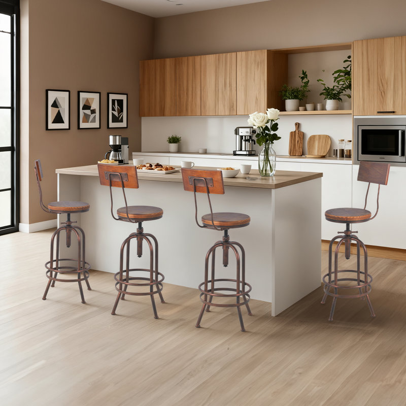 Ensemble de 4 tabourets de bar industriels avec dossier pivotant et siège en bois à hauteur de comptoir de bar réglable de 26 à 32,3 pouces