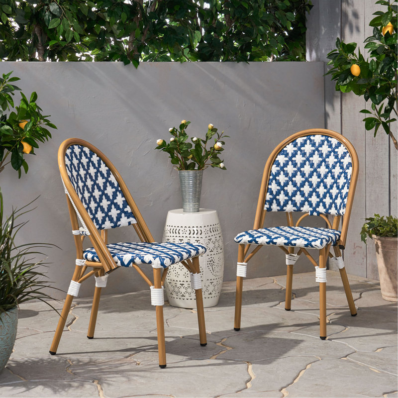 Chaise French (ensemble de 2), Blanc / Bleu marine
