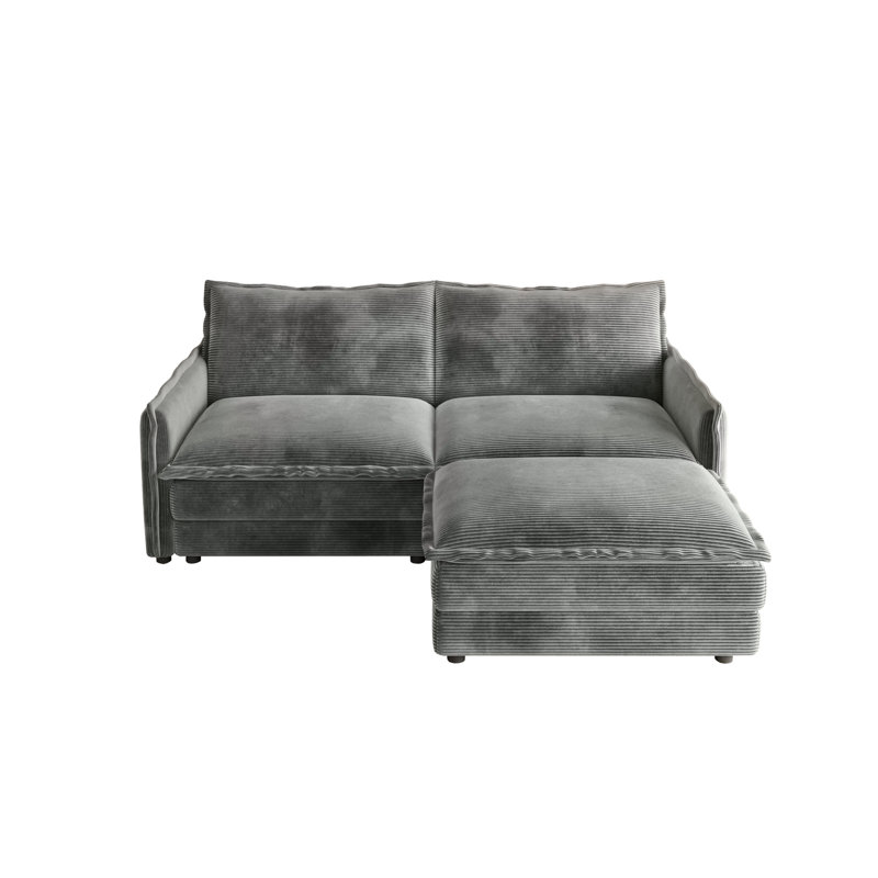 Canapé avec repose-pieds en tissu Corduroy, Grey