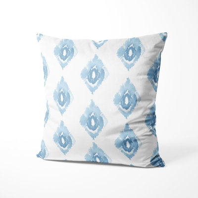 Modern Decorative Cushion - Scandinavian Blue And White Whisper Ikat Printed Throw Pillow