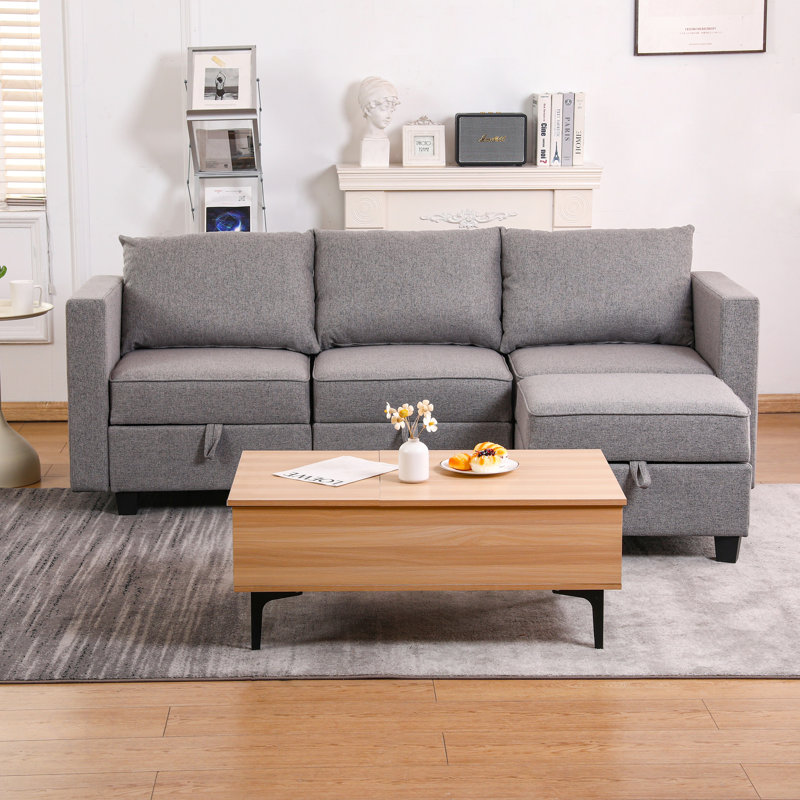 Canapé modulaire en L modulaire avec méridienne convertible et rangement spacieux, parfait pour les petits espaces et une utilisation polyvalente