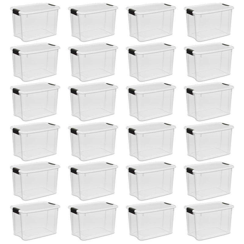 Sterilite Clear Plastic Stackable Storage Bin with White Latch Lid, 11.5" H x 12.25" W x 18.125" L
