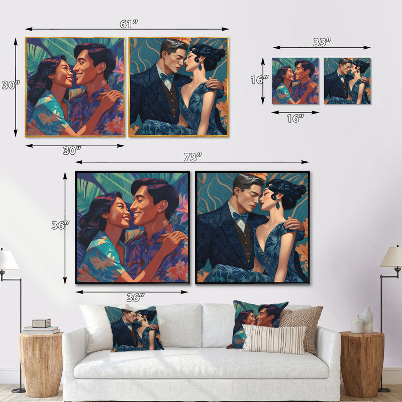 Beautiful Asian Couple In Love - Romantic Square Collage, lot de 2, Toile tendue, H 16 po x l 33 po