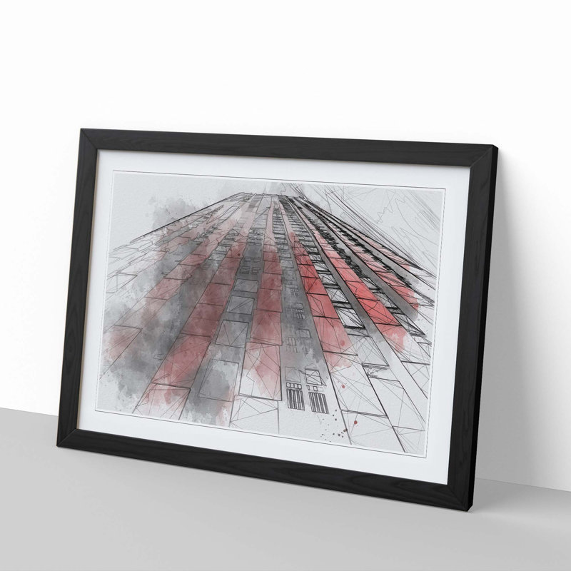 Rotterdam in Black & Red in Abstract - Picture Frame Graphic Art Print, Black, 60cm H x 91cm W x 2cm D