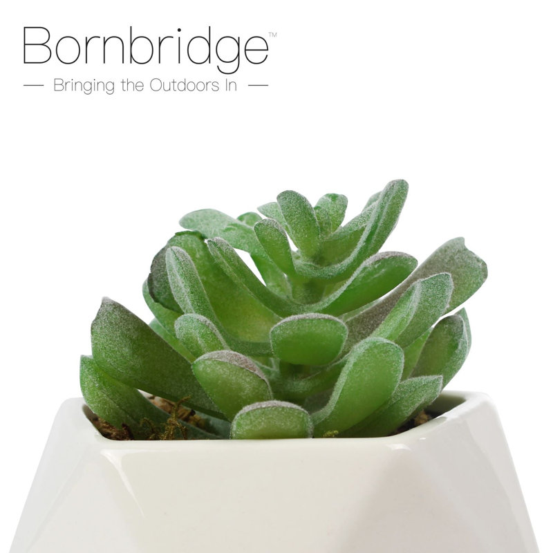 Small Green Artificial Succulent in White Geometric Ceramic Planter