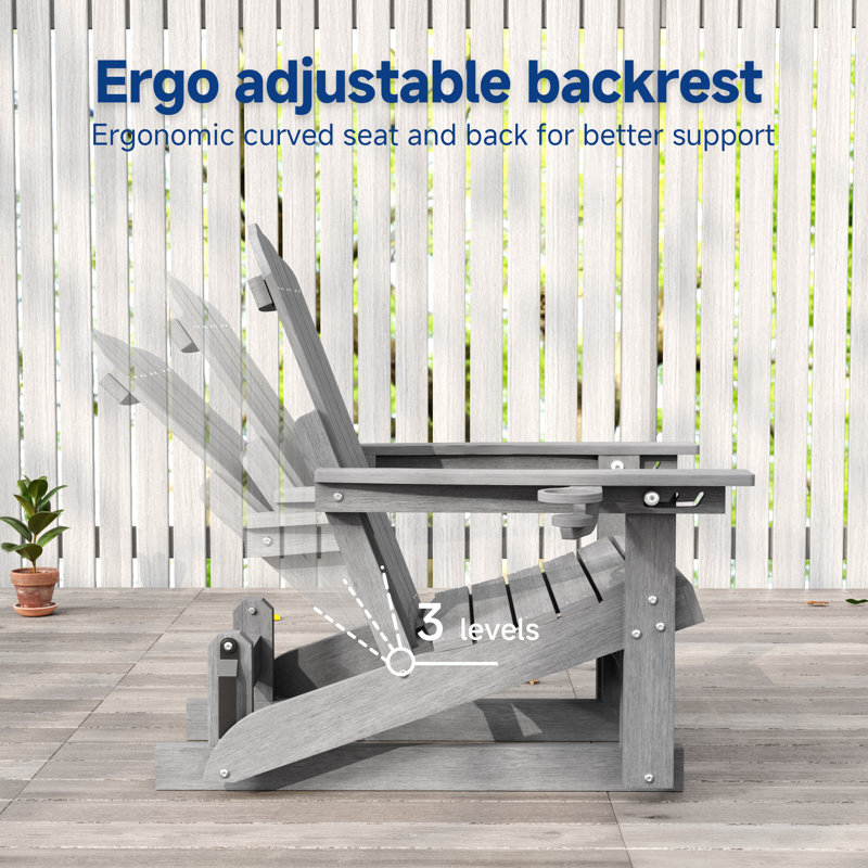 Smooth Motion Glider Adirondack Chair, 3-Position Adjustable Outdoor Chair, HDPE Easy Assembly & Ergonomic Back Support for Patio