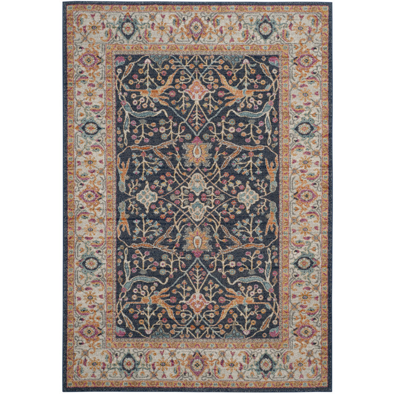 Tapis oriental crème / bleu marine / orange Christa, Rectangle 10 pi x 14 pi